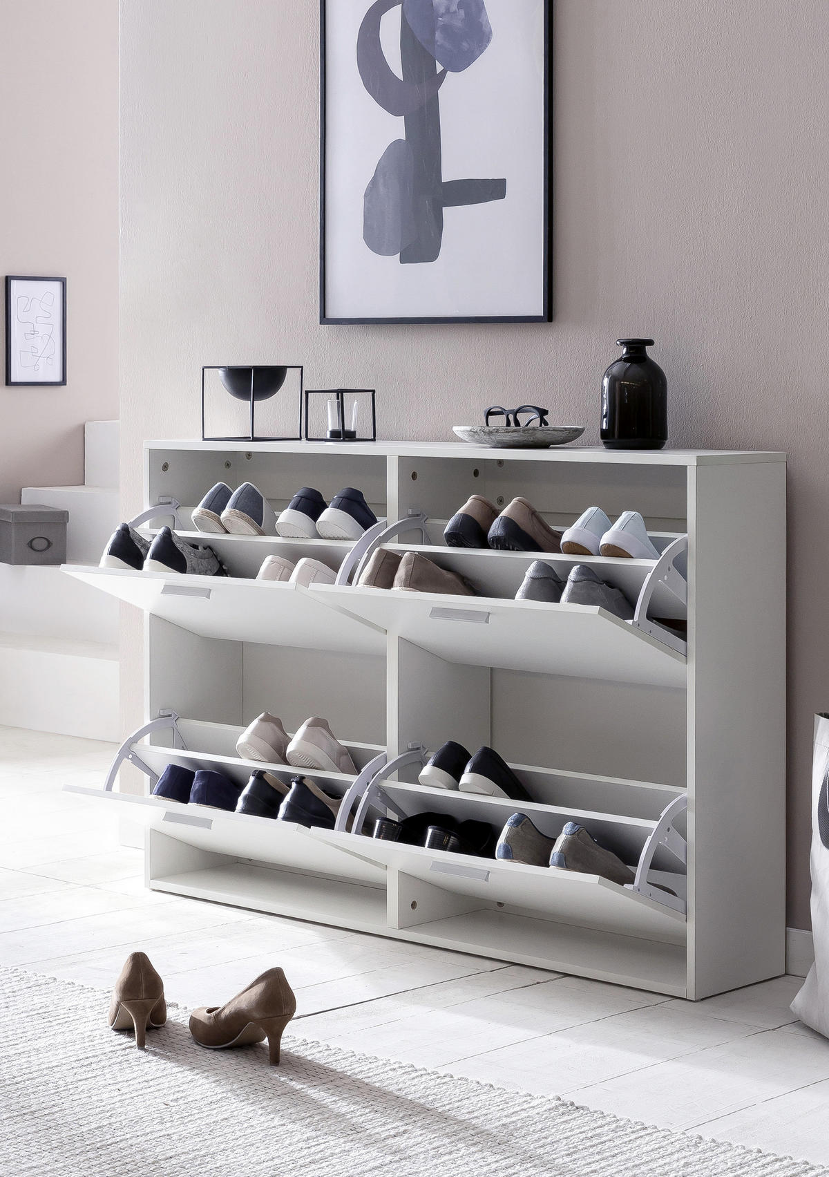 SCHUHKIPPER  in  - Silberfarben/Weiß, KONVENTIONELL, Holzwerkstoff/Metall (120/81/24cm) - MID.YOU