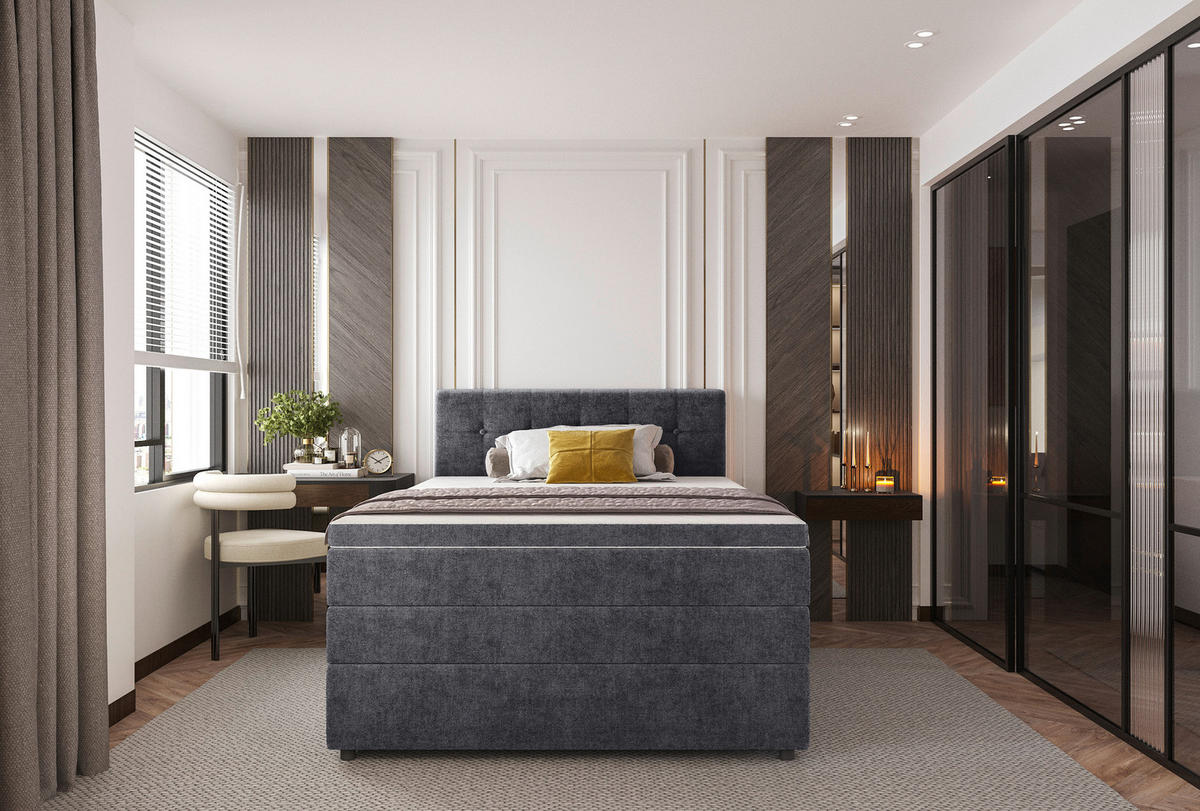 BOXSPRINGBETT 120/200 cm  in Grau  - Schwarz/Grau, Konventionell, Kunststoff/Textil (120/200cm) - Carryhome