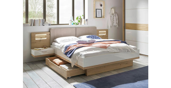 BETTANLAGE 180/200 cm in Weiß, Eichefarben, Beige - Eichefarben/Beige, KONVENTIONELL, Holz/Holzwerkstoff (180/200cm) - Xora