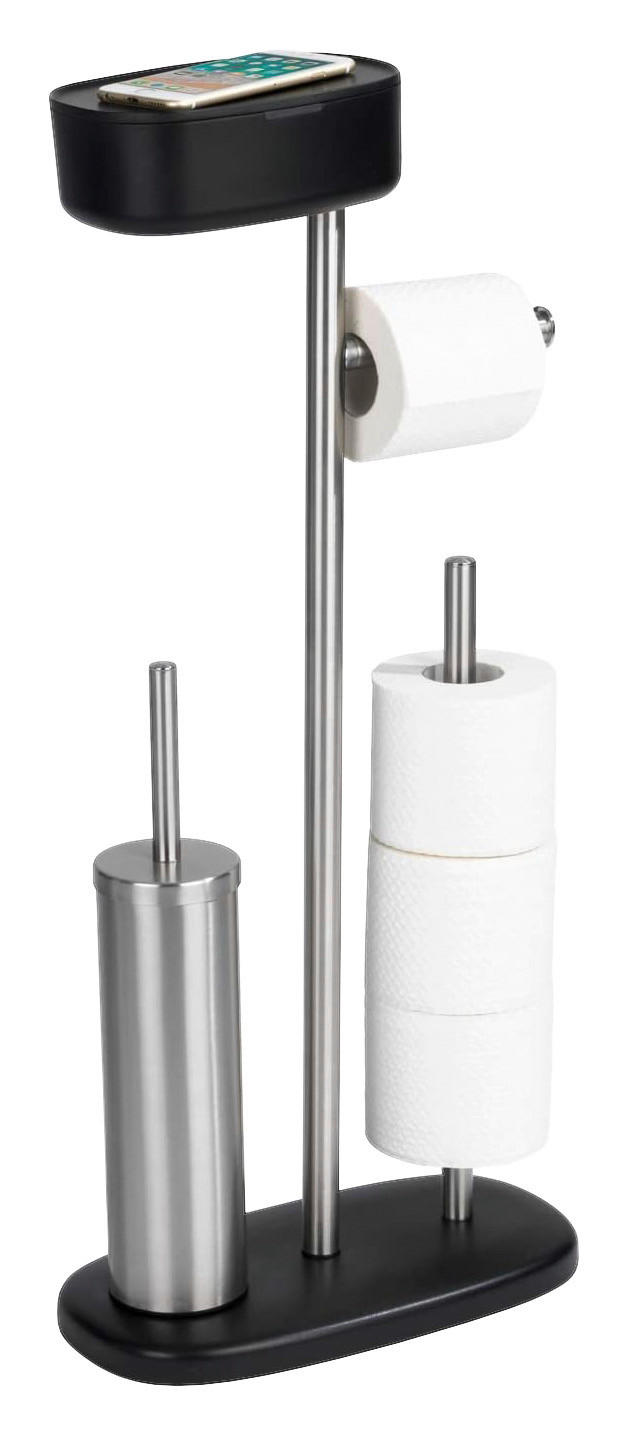 WC-BÜRSTENKOMBINATION - Edelstahlfarben/Schwarz, Basics, Kunststoff/Metall (17/72,5/32cm) - Wenko