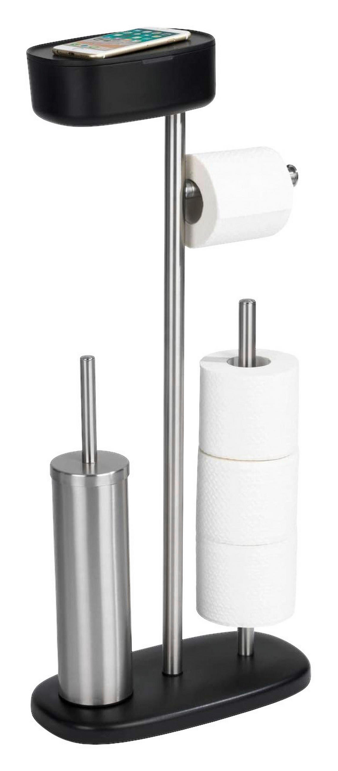 WC-BÜRSTENKOMBINATION - Edelstahlfarben/Schwarz, Basics, Kunststoff/Metall (17/72,5/32cm) - Wenko