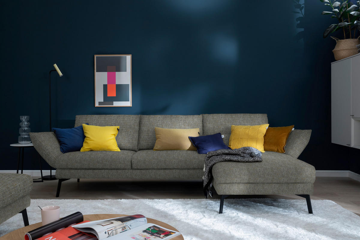 ECKSOFA in Flachgewebe Taupe  277/175 cm  - Taupe/Schwarz, Design, Textil/Metall (277/175cm) - Schöner Wohnen