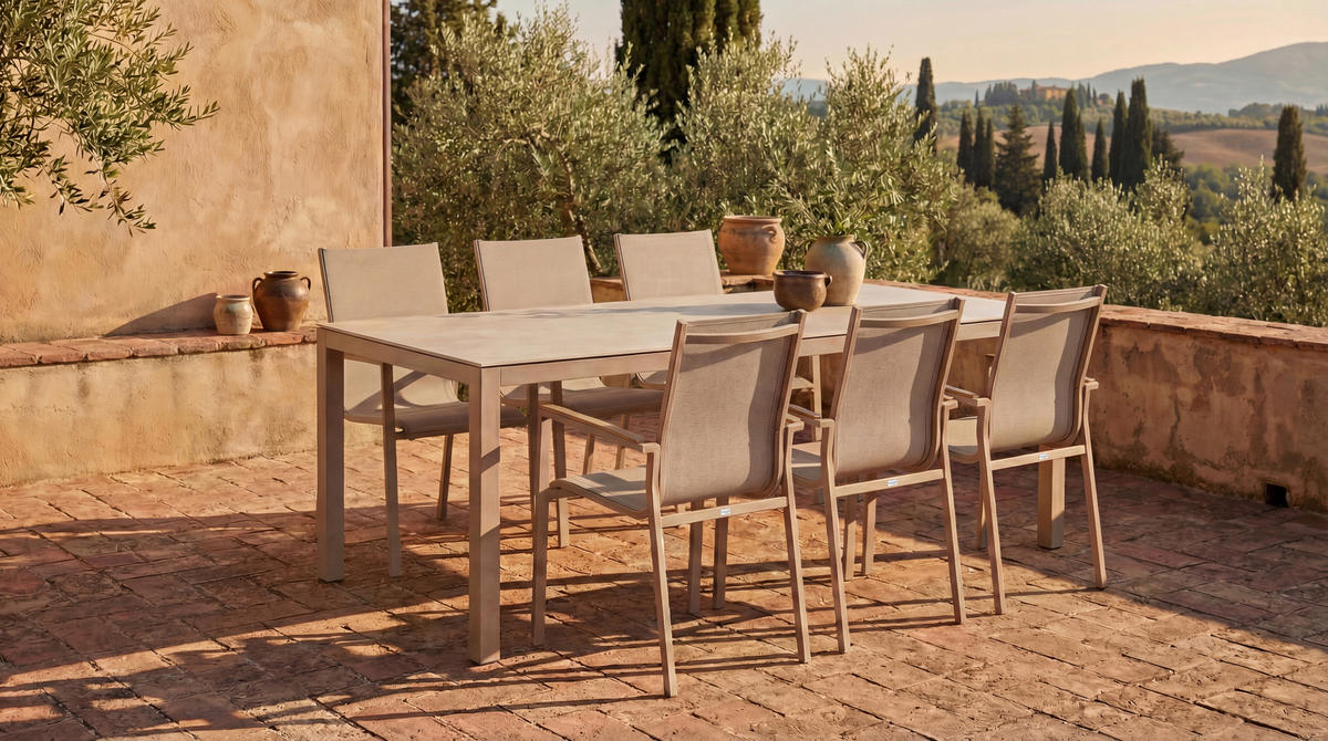 GARTENTISCH 220/100/74 cm Metall, Stein Champagner, Beige rechteckig  - Champagner/Beige, Basics, Stein/Metall (220/100/74cm) - Tierra Outdoor