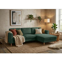 ECKSCHLAFSOFA  in Cord Dunkelgrün Modern  - Dunkelgrün/Buchefarben, MODERN, Holz/Textil (232/161cm) - Trendmanufaktur