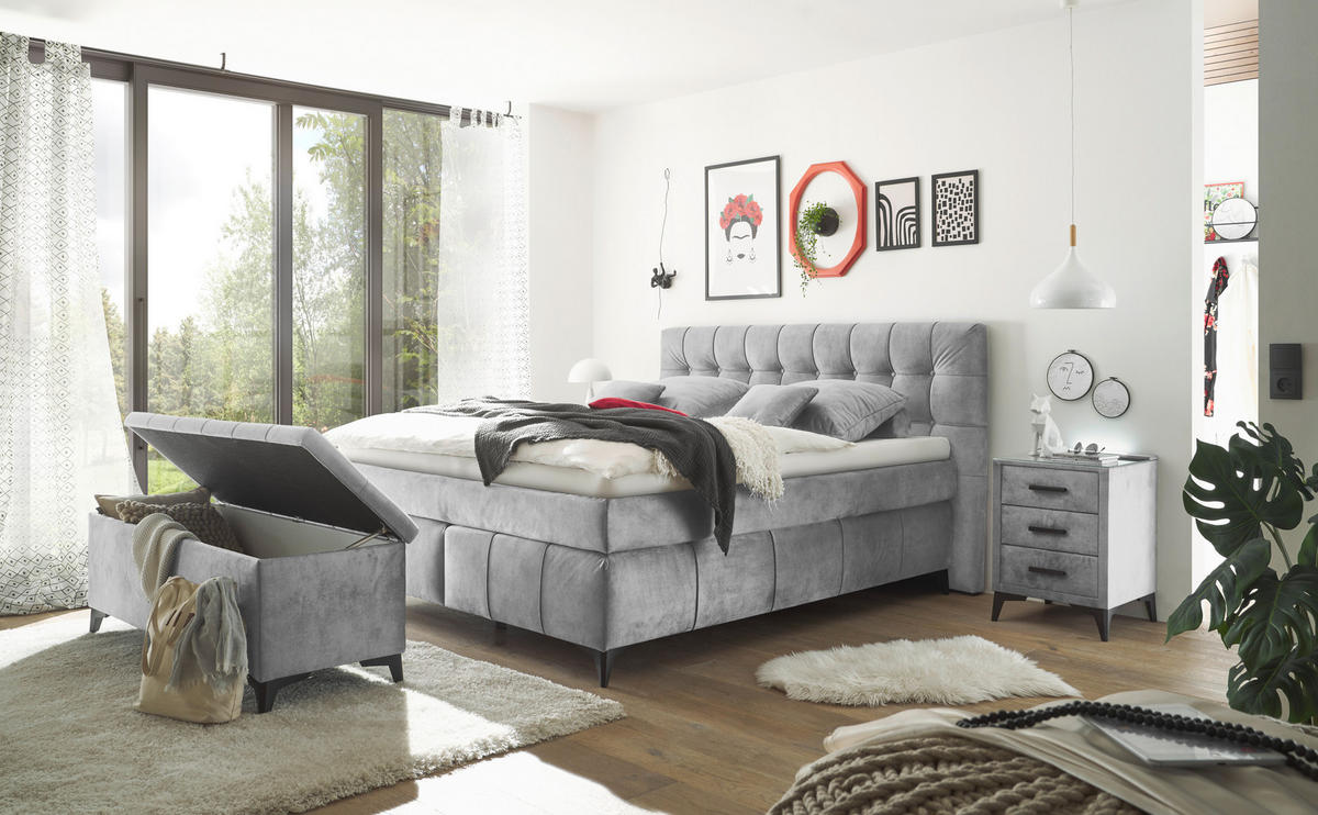 BOXSPRINGBETT 180/200 cm  in Grau  - Schwarz/Grau, Konventionell, Kunststoff/Textil (180/200cm) - Modante