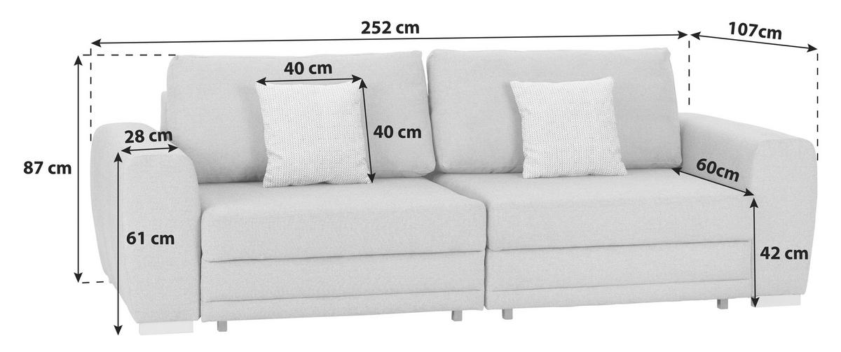 3-SITZER-SOFA in Webstoff Grau  - Chromfarben/Grau, Design, Kunststoff/Textil (252/87/107cm) - Livetastic