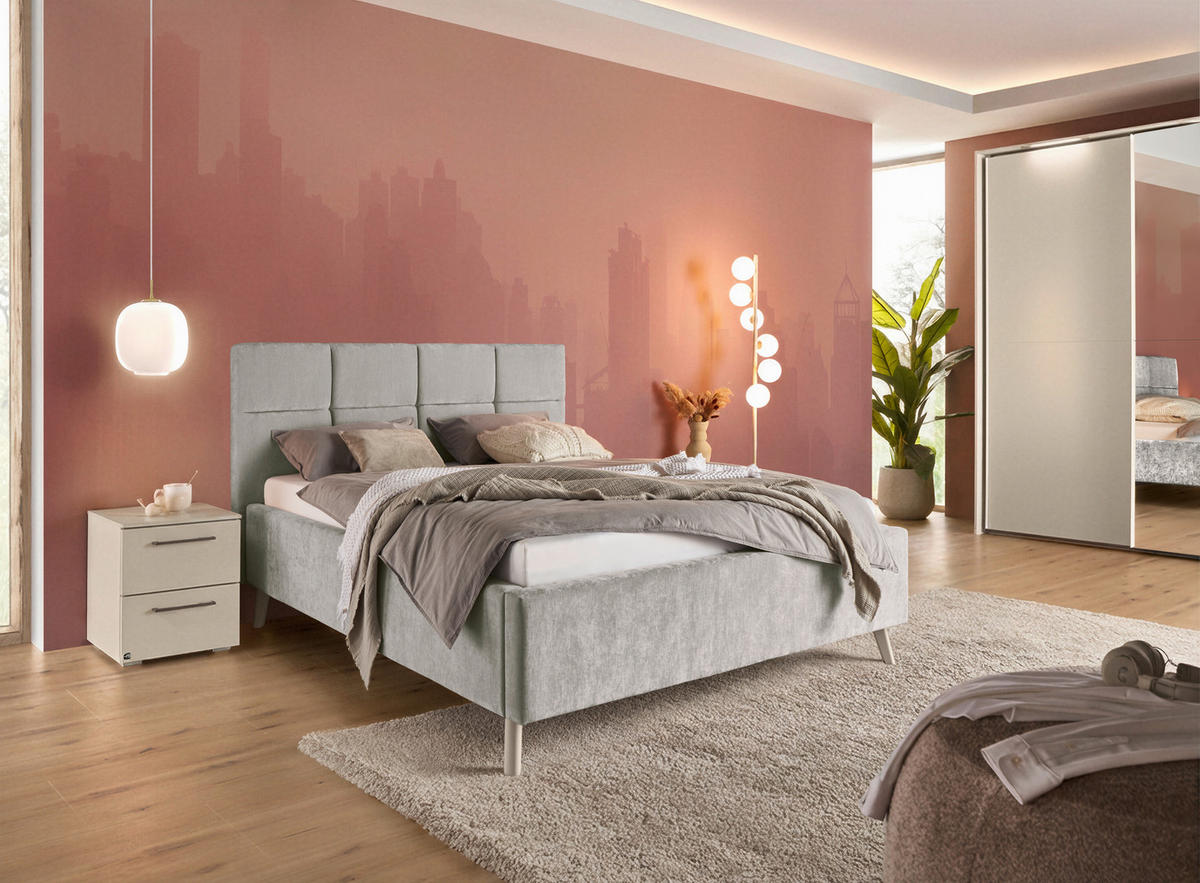 POLSTERBETT 140/200 cm,  in Grau,  - Sandfarben/Grau, KONVENTIONELL, Holz/Textil (140/200cm) - SetOne by Musterring