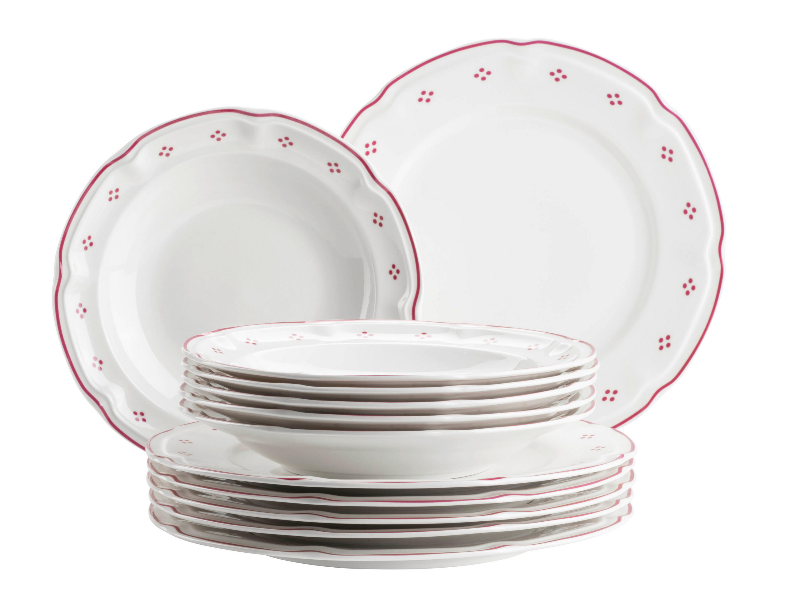 TAFELSERVICE LOVA 12-teilig  - Weiss/Rot, Basics, Keramik - Mäser