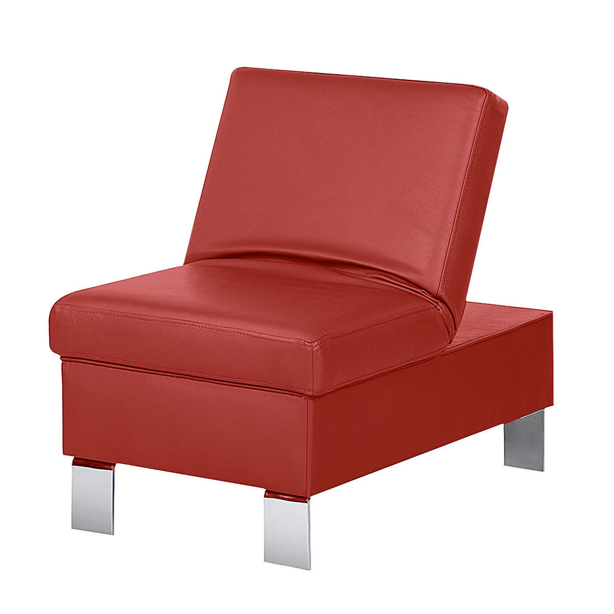 HOCKER in Leder Rot  - Chromfarben/Rot, Design, Leder/Metall (91/44/57cm) - Livetastic