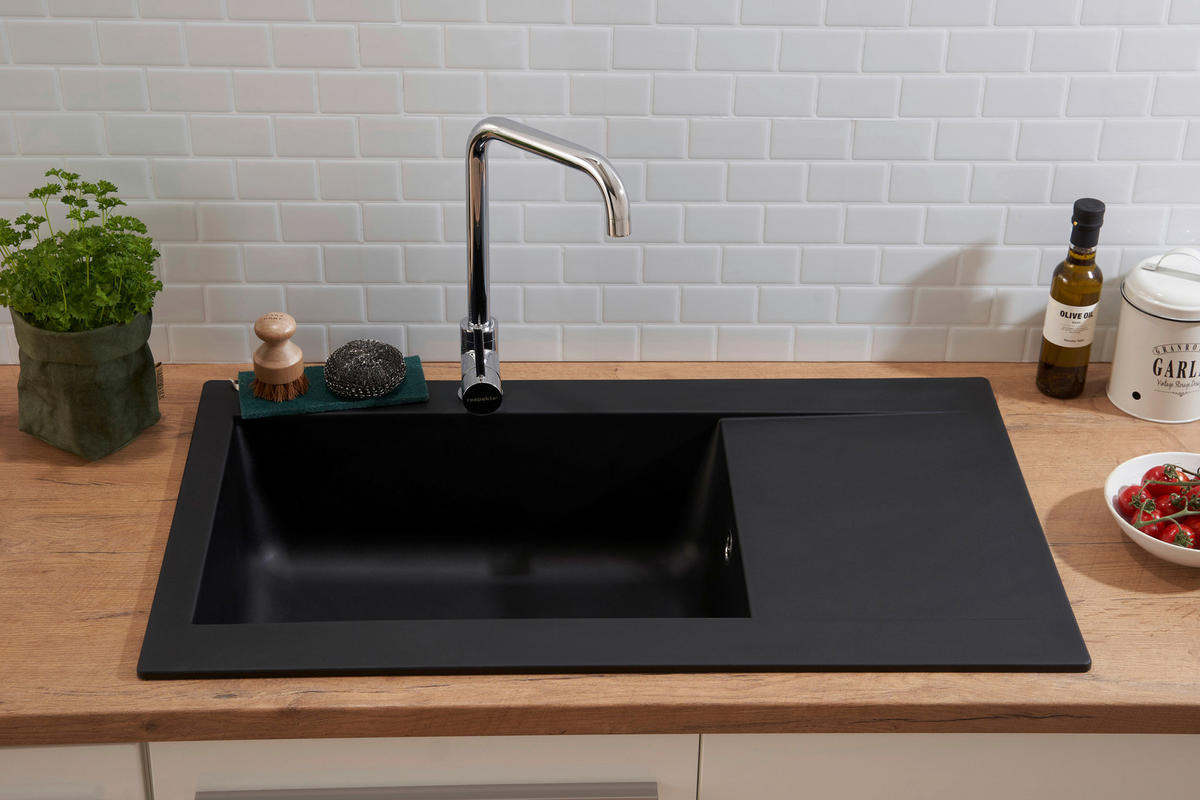 SPÜLE 1712DENVER86X50S  - Schwarz, Trend, Glas/Kunststoff (86/20/50cm) - Respekta