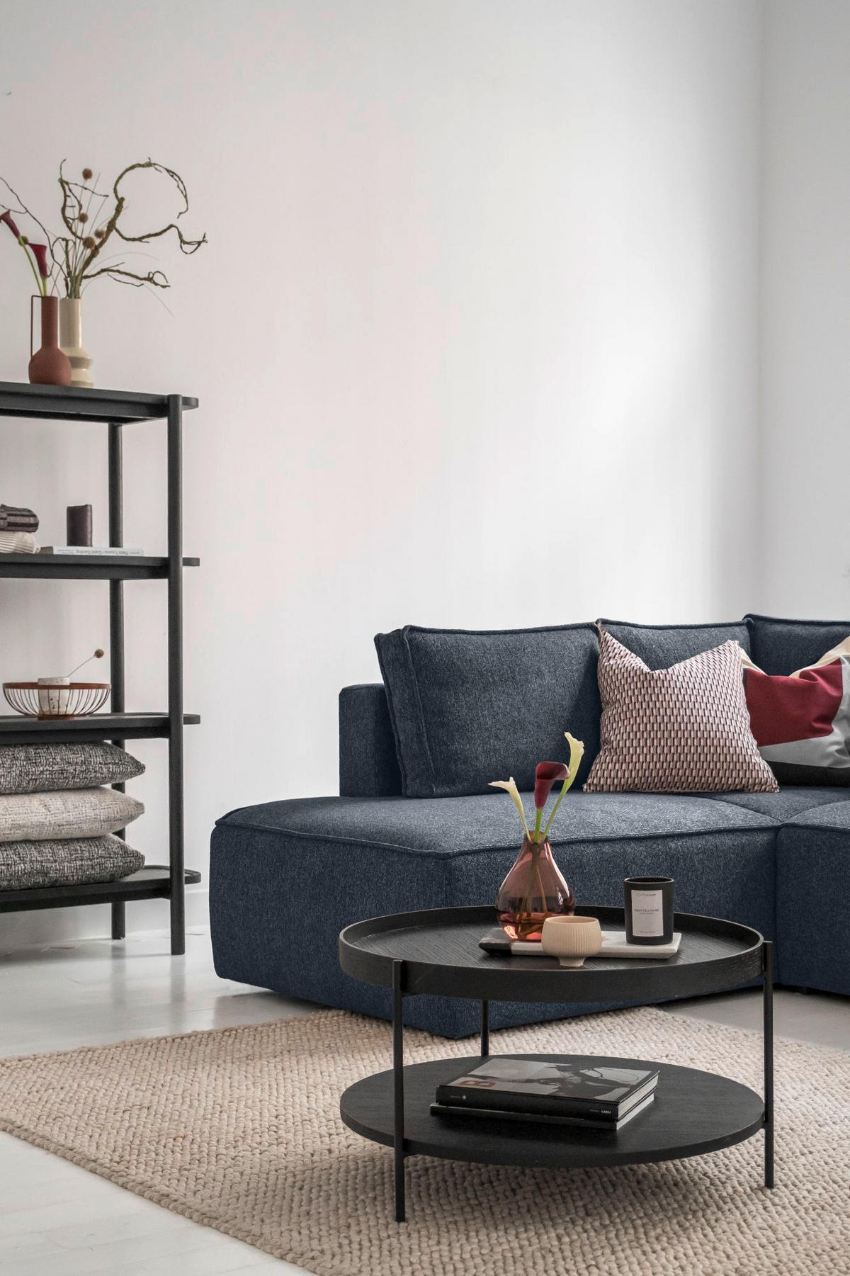 ECKSOFA in Dunkelblau  - Weiss/Schwarz, Design, Kunststoff/Textil (194/246cm) - MID.YOU