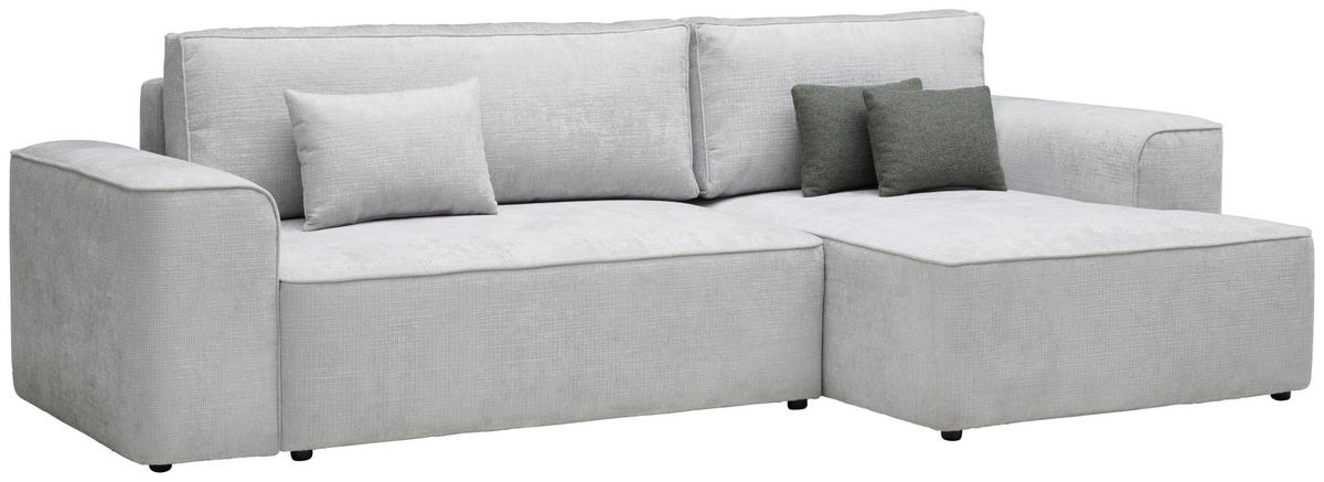 ECKSOFA in Plüsch Grau  - Blaugrau/Schwarz, Design, Kunststoff/Textil (288/152cm) - Xora