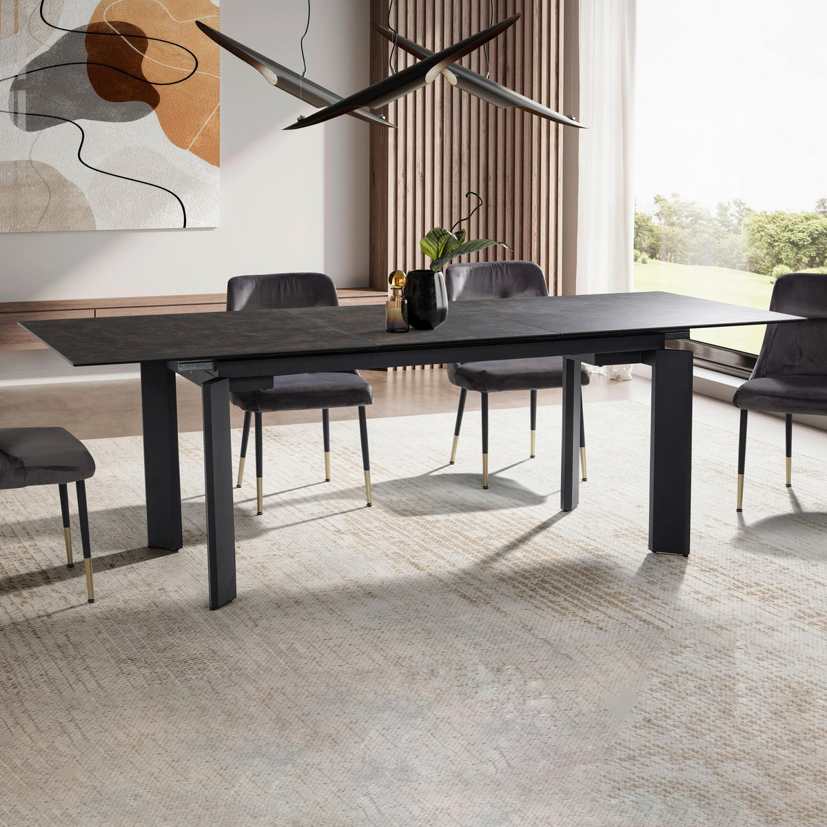 ESSTISCH in Keramik 180/95/77 cm  - Schwarz, Design, Keramik/Metall (180/95/77cm) - MID.YOU