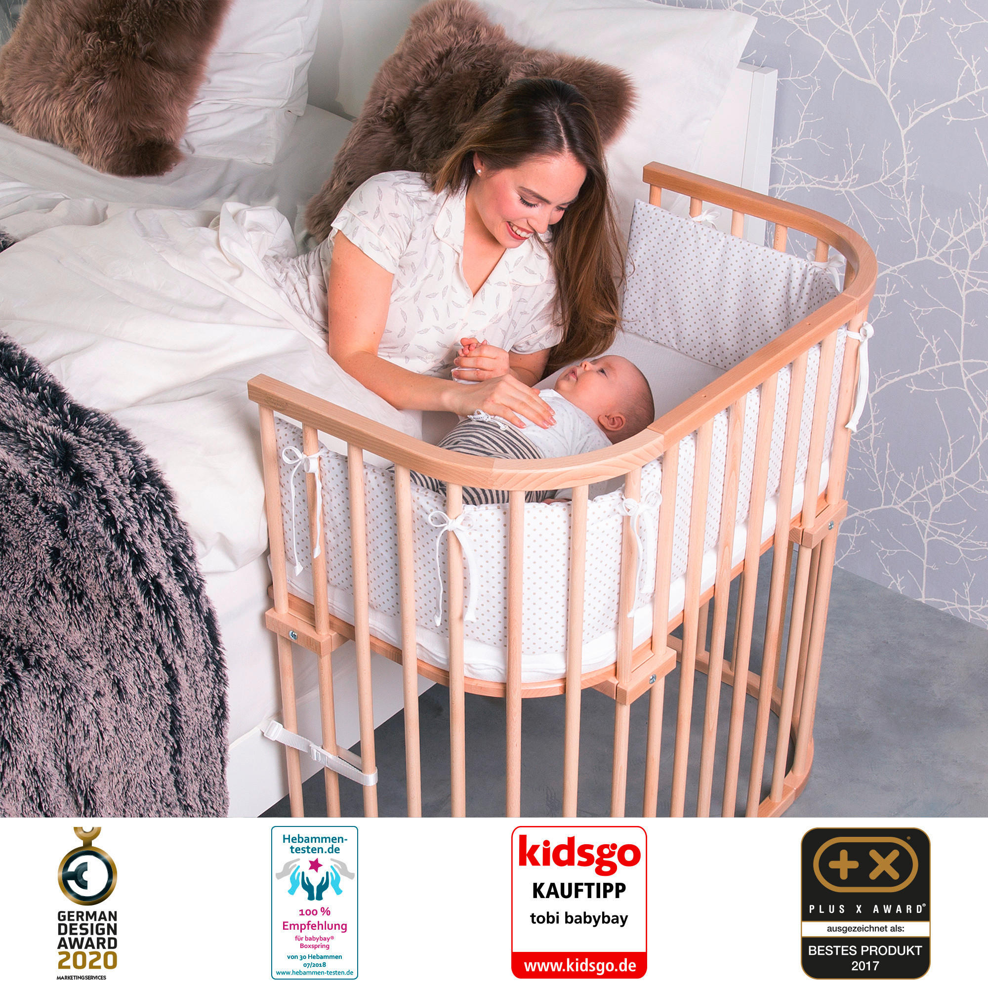BEISTELLBETT 110/62/96,50 cm  - Naturfarben, Basics, Holz (110/62/96,50cm) - Babybay