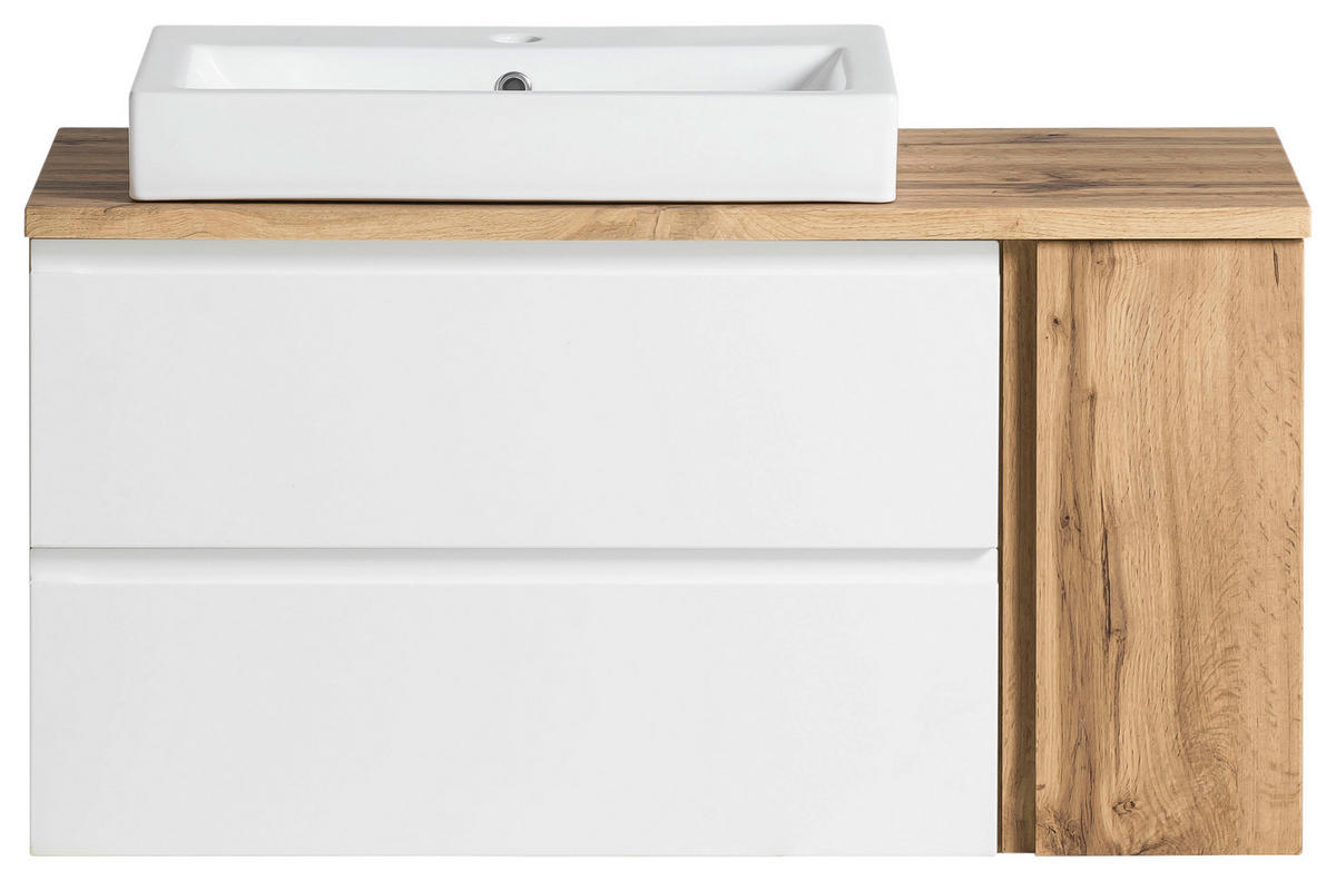 SKRINKA S UMÝVADLOM, 105 cm - biela/dub wotan, Modern, kompozitné drevo/keramika (105cm) - Held