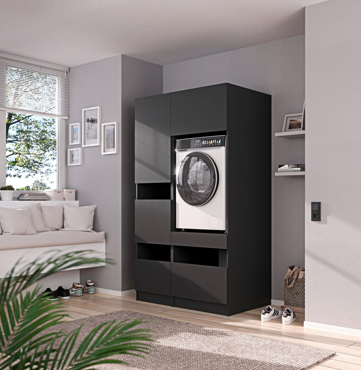 MEHRZWECKSCHRANK 50/200/68 cm  in Anthrazit  - Anthrazit/Schwarz, Design, Holzwerkstoff/Metall (50/200/68cm) - Milino