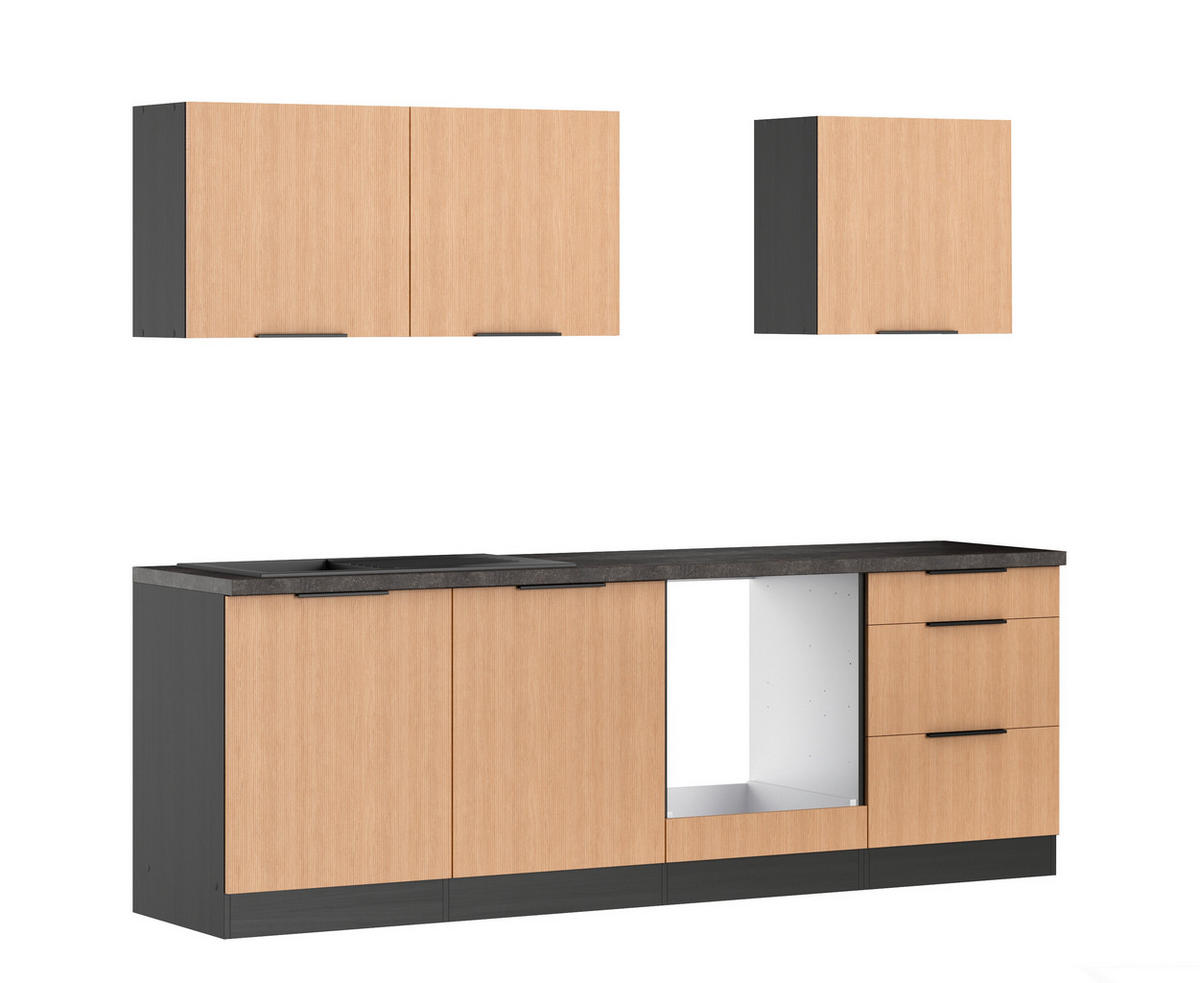KÜCHENLEERBLOCK 240 cm   in Graphitfarben, Eichefarben  - Eichefarben/Schwarz, Lifestyle, Holzwerkstoff/Metall (240cm) - Held