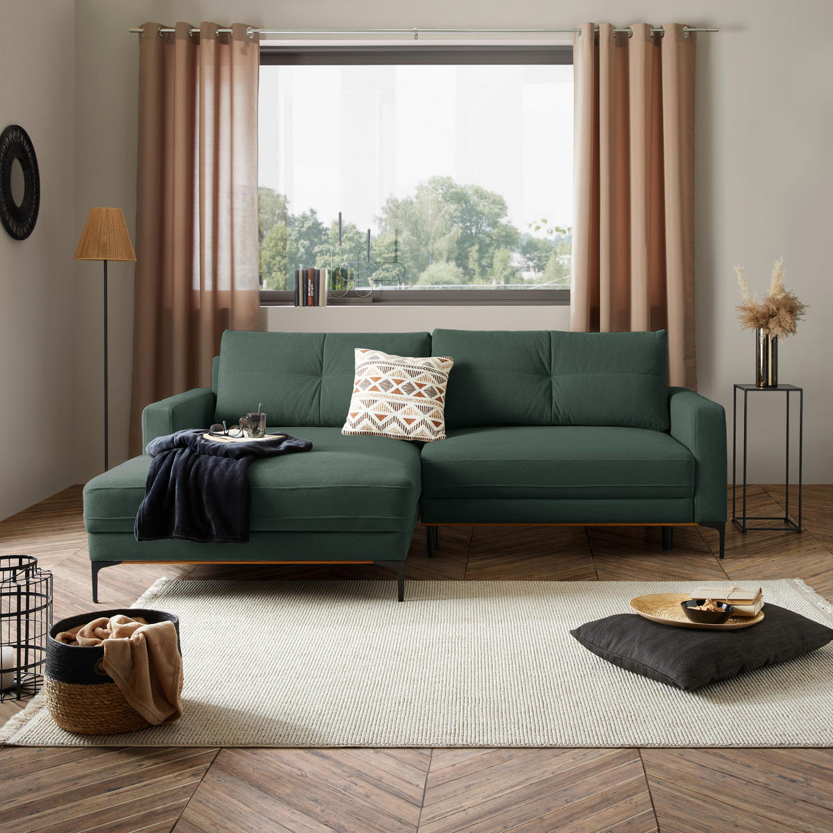 ECKSOFA Waldgrün  - Waldgrün/Schwarz, MODERN, Textil/Metall (162/238cm) - Ondega
