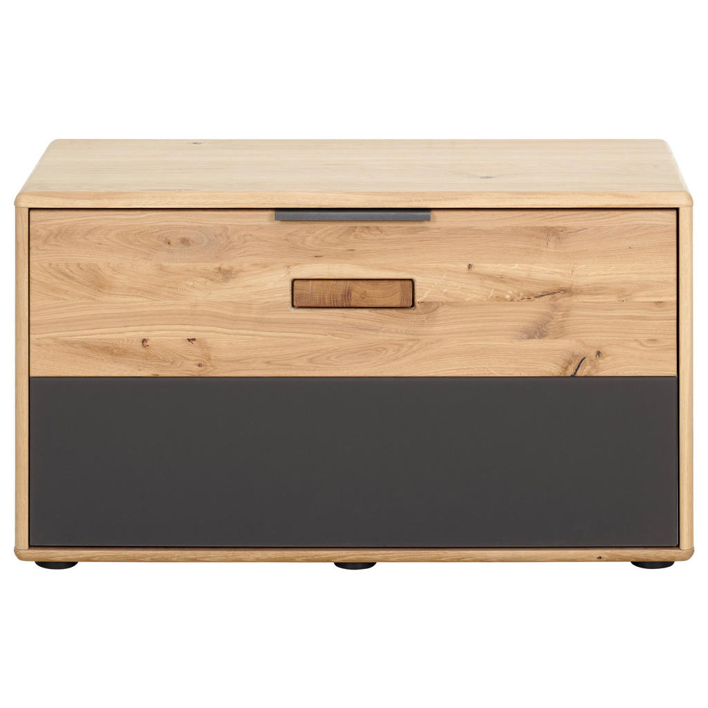 Thumbnail - Linea Natura Garderobenbank, Anthrazit, Eiche Bianco, Metall, Eiche, teilmassiv, 1-Sitzer, 84x47x38 cm, Garderobe, Garde...