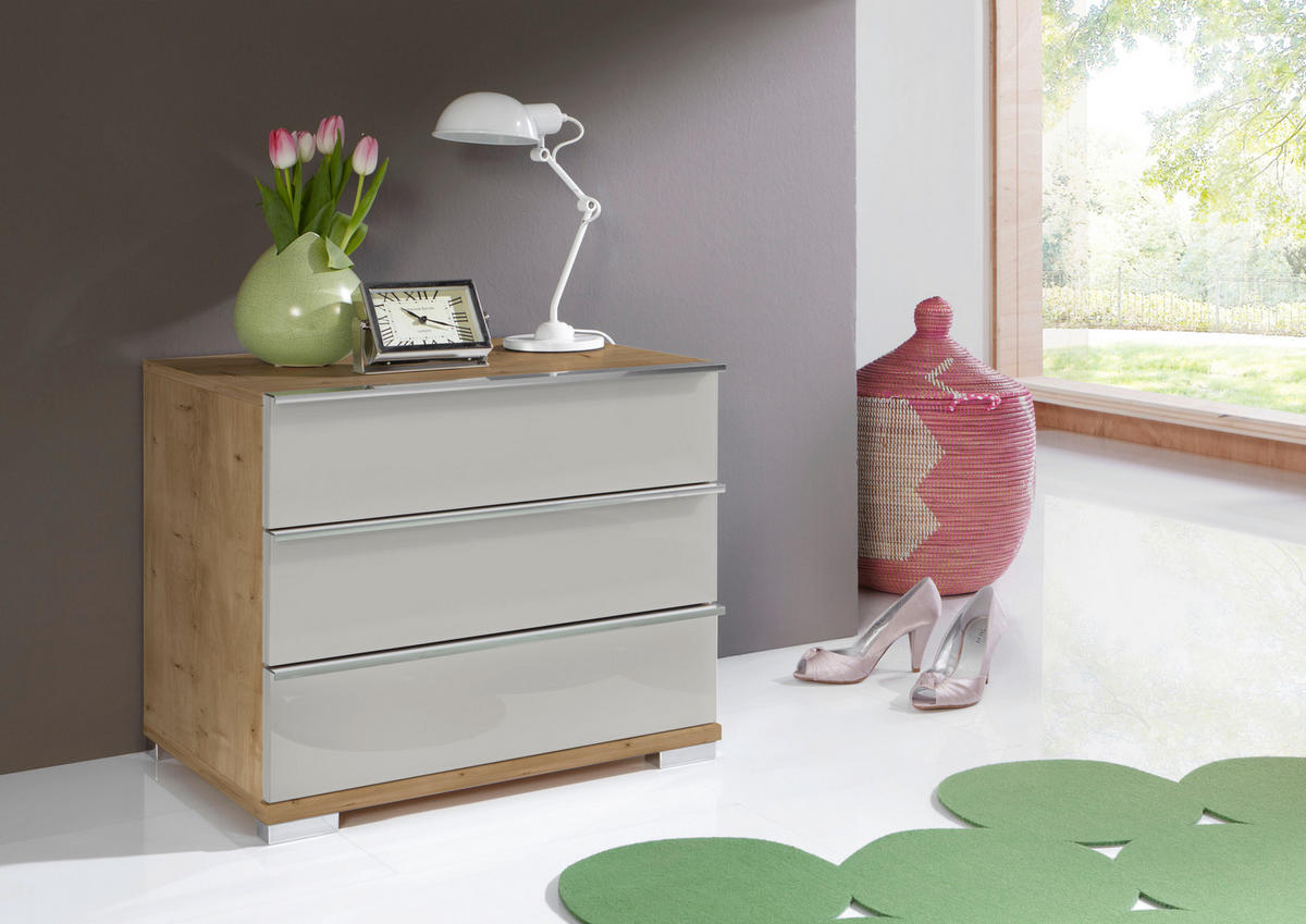 NACHTKÄSTCHEN 60/53/42 cm  in Eiche Bianco, Weiss  - Chromfarben/Eiche Bianco, Basics, Glas/Holzwerkstoff (60/53/42cm) - Venda