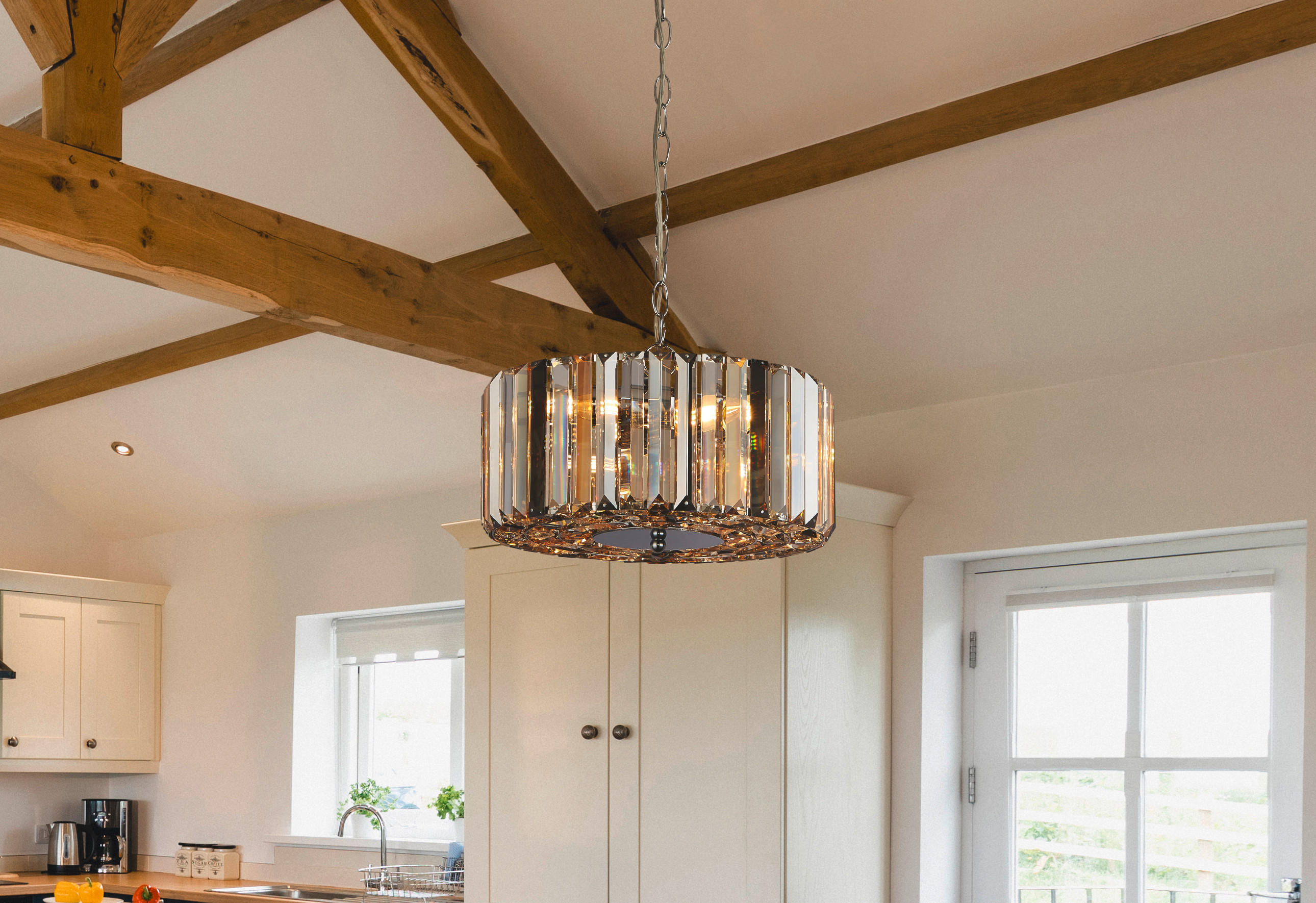 HÄNGELEUCHTE 35/136 cm - Chromfarben/Bernsteinfarben, KONVENTIONELL, Glas/Metall (35/136cm)