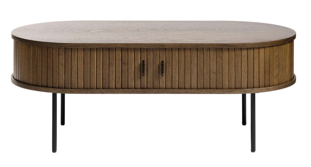 COUCHTISCH furniert 120/60/45 cm oval Eichefarben  - Eichefarben/Schwarz, Trend, Holzwerkstoff/Metall (120/60/45cm) - home24