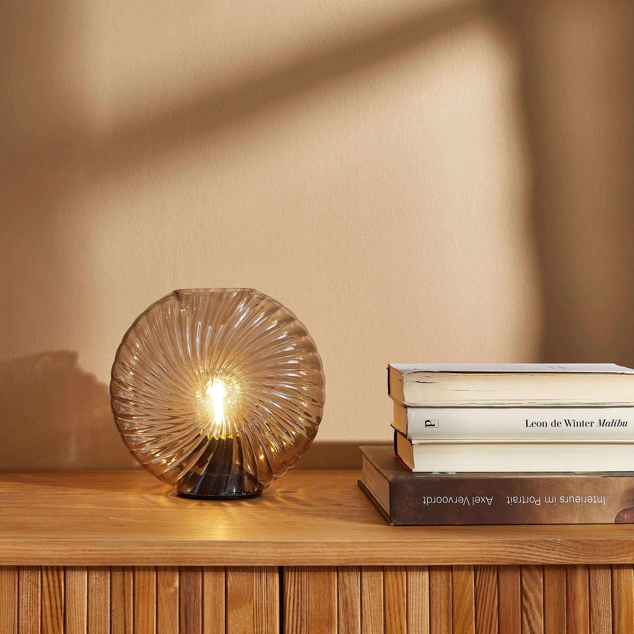 LED-TISCHLEUCHTE - Sandfarben, Basics, Glas (16,5/16,5/7cm)