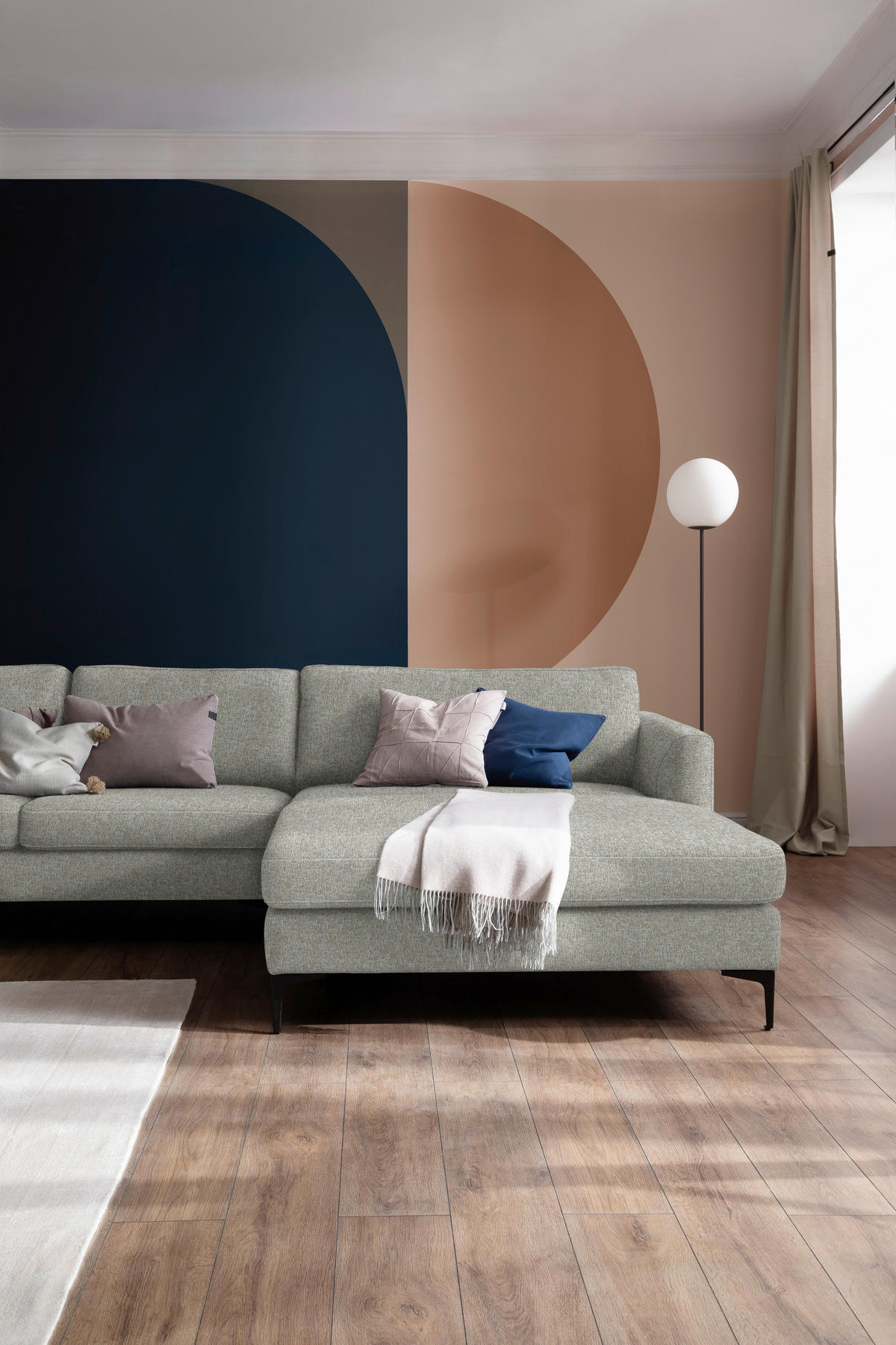 ECKSOFA in Flachgewebe Taupe  310/195 cm  - Taupe/Schwarz, Design, Textil/Metall (310/195cm) - Schöner Wohnen