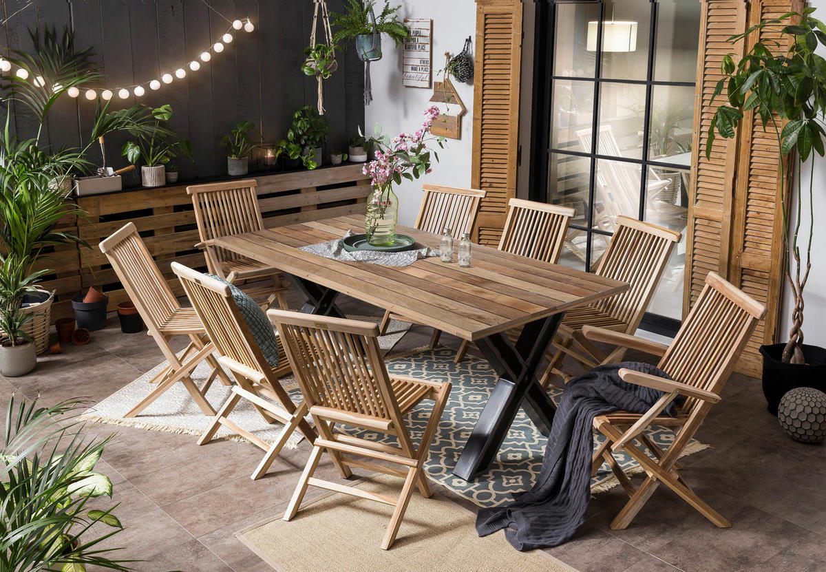 ESSTISCH in Holz, Metall 220/100/77 cm   - Schwarz/Naturfarben, Design, Holz/Metall (220/100/77cm) - Livetastic