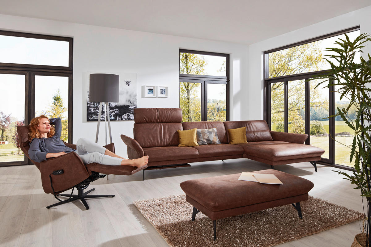 ECKSOFA in Lederlook Dunkelbraun  - Dunkelbraun/Anthrazit, Design, Textil/Metall (330/175cm) - Himolla