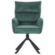 ARMLEHNSTUHL  Stoffauswahl, Sitzfläche 360° drehbar, automatische Rückholfunktion Cord  - Schwarz/Grün, Design, Textil/Metall (60/95/62cm) - Novel