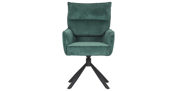ARMLEHNSTUHL  Stoffauswahl, Sitzfläche 360° drehbar, automatische Rückholfunktion Cord  - Schwarz/Grün, Design, Textil/Metall (60/95/62cm) - Novel