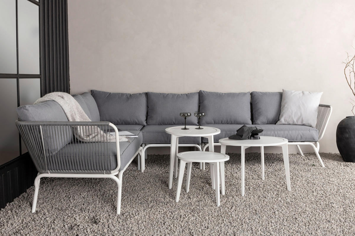 DINING-LOUNGESET  - Weiß/Grau, KONVENTIONELL, Textil/Metall - Gardenson