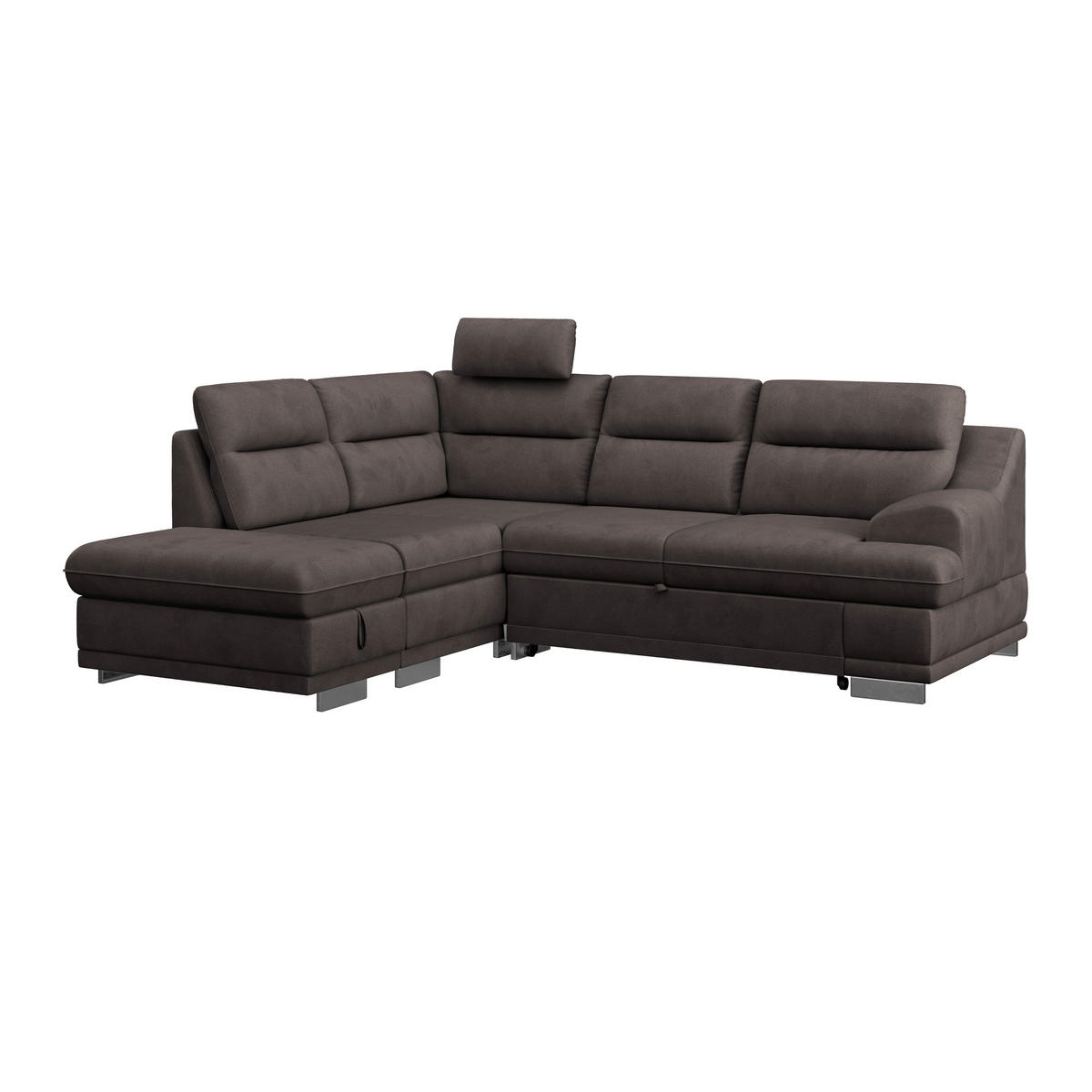 WOHNLANDSCHAFT in Velours Braun  - Chromfarben/Braun, KONVENTIONELL, Textil/Metall (217/264cm) - MID.YOU
