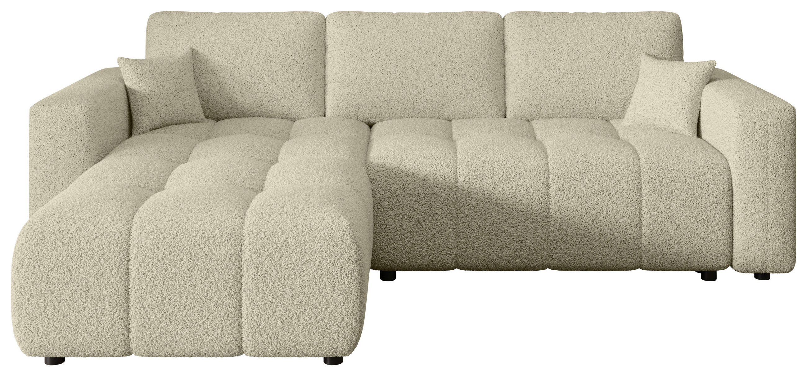 ECKSOFA Beige Bouclé Zierkissen, Rückenkissen, Bettkasten, Schlaffunktion, Rücken echt, Liegefläche im Originalstoff  - Beige/Schwarz, MODERN, Kunststoff/Textil (190/280cm) - Carryhome