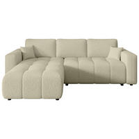 ECKSOFA Beige Bouclé Zierkissen, Rückenkissen, Bettkasten, Schlaffunktion, Rücken echt, Liegefläche im Originalstoff  - Beige/Schwarz, MODERN, Kunststoff/Textil (190/280cm) - Carryhome