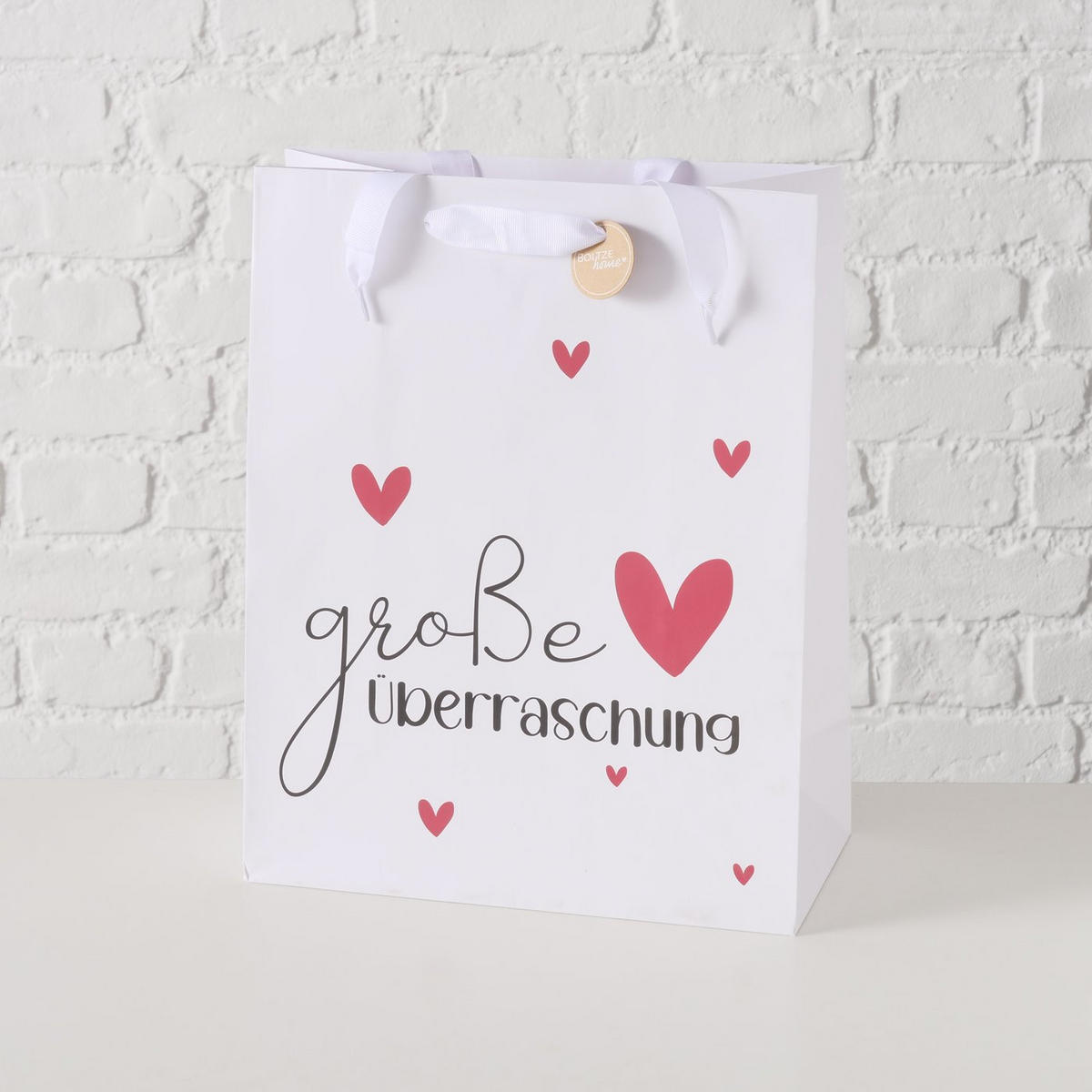 GESCHENKTASCHE  - Rot/Schwarz, Basics, Papier/Textil (26,5/13/33,5cm)