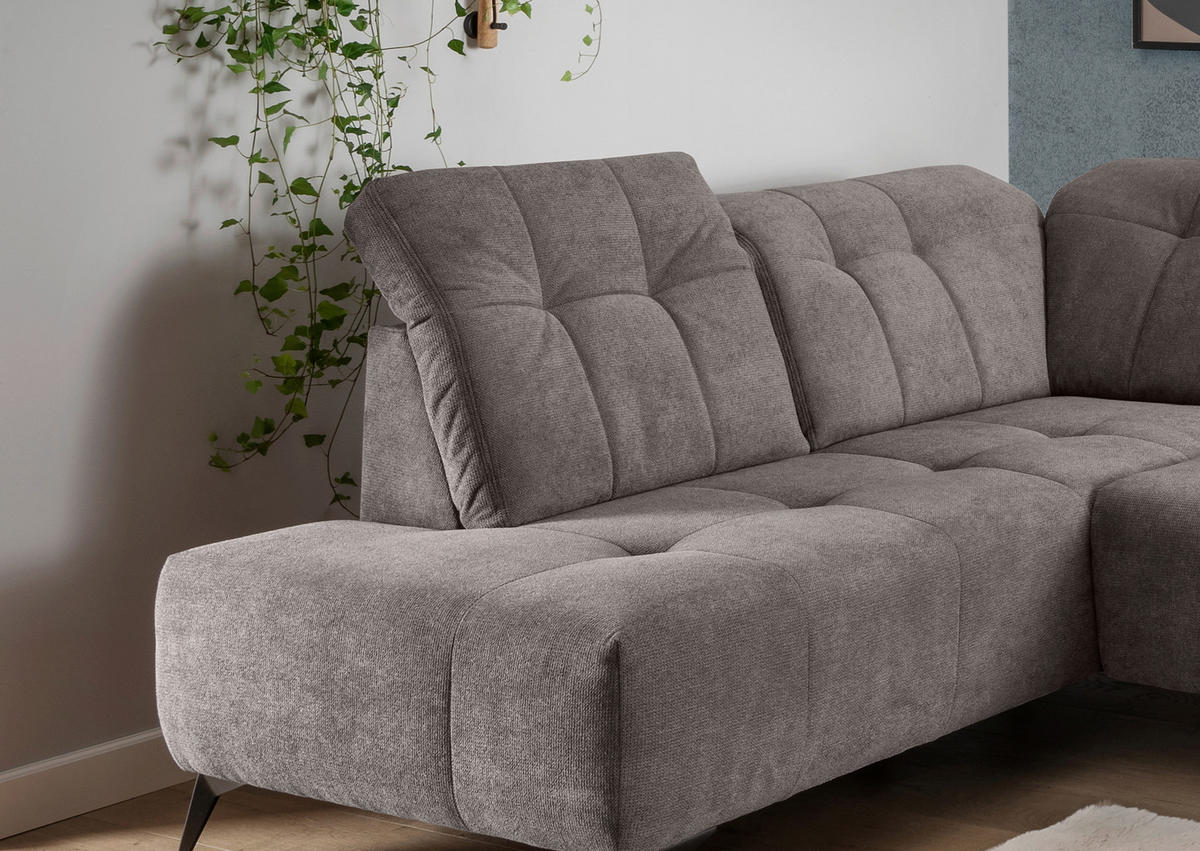 WOHNLANDSCHAFT Chenille Graubraun  - Graubraun/Schwarz, Modern, Textil/Metall (200/337/180cm) - Livetastic