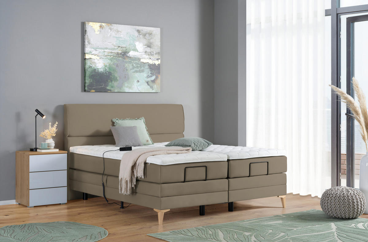 BOXSPRINGBETT 180/200 cm  in Graubraun  - Eichefarben/Graubraun, Konventionell, Holz/Textil (180/200cm) - Voleo