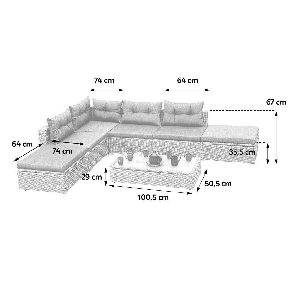 LOUNGEGARNITUR 7-teilig   Stahl  - Naturfarben/Grau, MODERN, Glas/Kunststoff - Gardenson