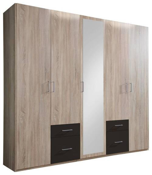 ŠATNÍ SKŘÍŇ SE ZRCADLEM, barvy grafitu, barvy dubu, 225/210/58 cm - barvy dubu/barvy stříbra, Design, kompozitní dřevo/plast (225/210/58cm) - MID.YOU