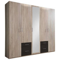 ARMOIRE À PORTES BATTANTES in Graphitfarben, Eichefarben  - Eichefarben/Silberfarben, Design, Glas/Holzwerkstoff (225/210/58cm) - MID.YOU