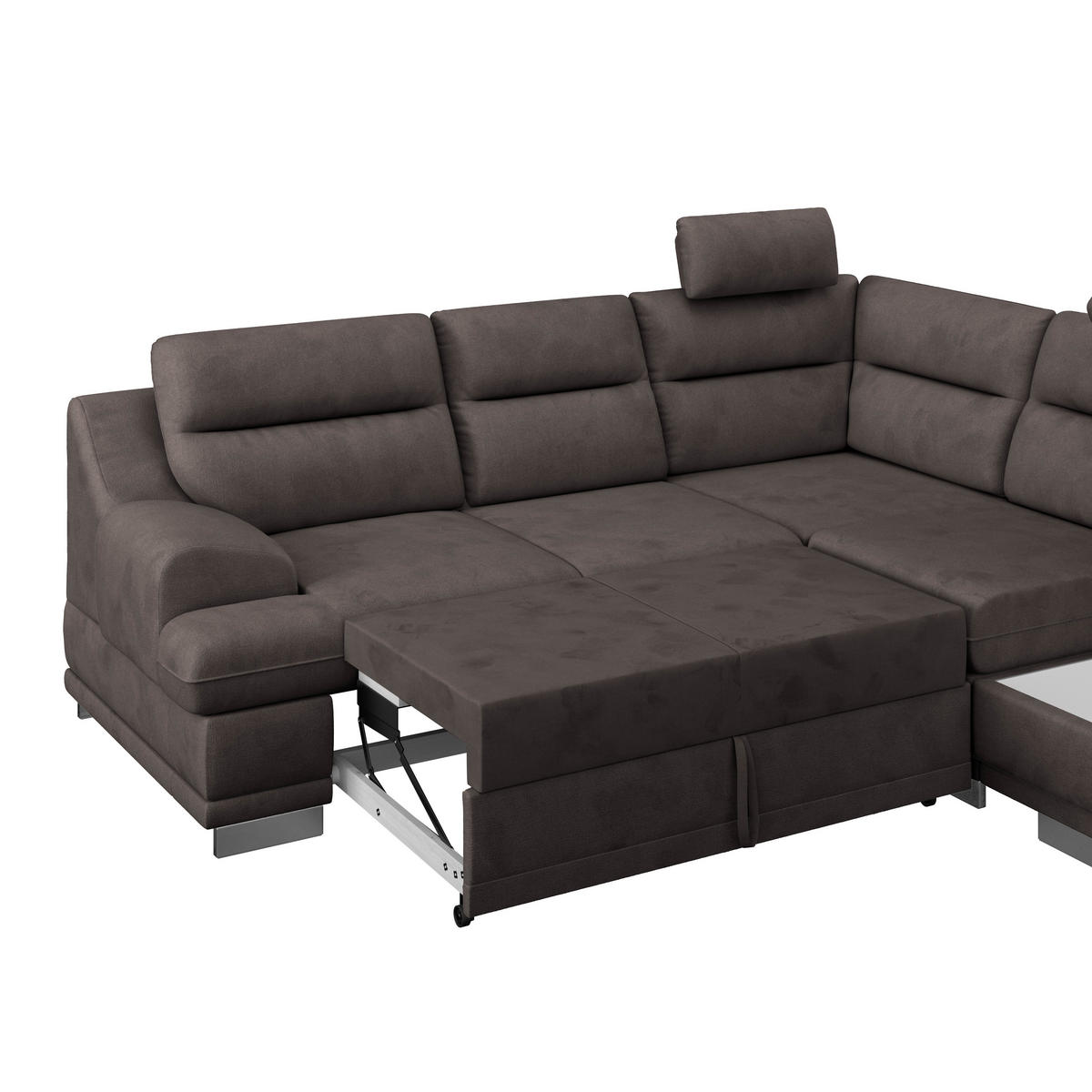 WOHNLANDSCHAFT Braun Velours  - Chromfarben/Braun, KONVENTIONELL, Textil/Metall (264/217cm) - MID.YOU