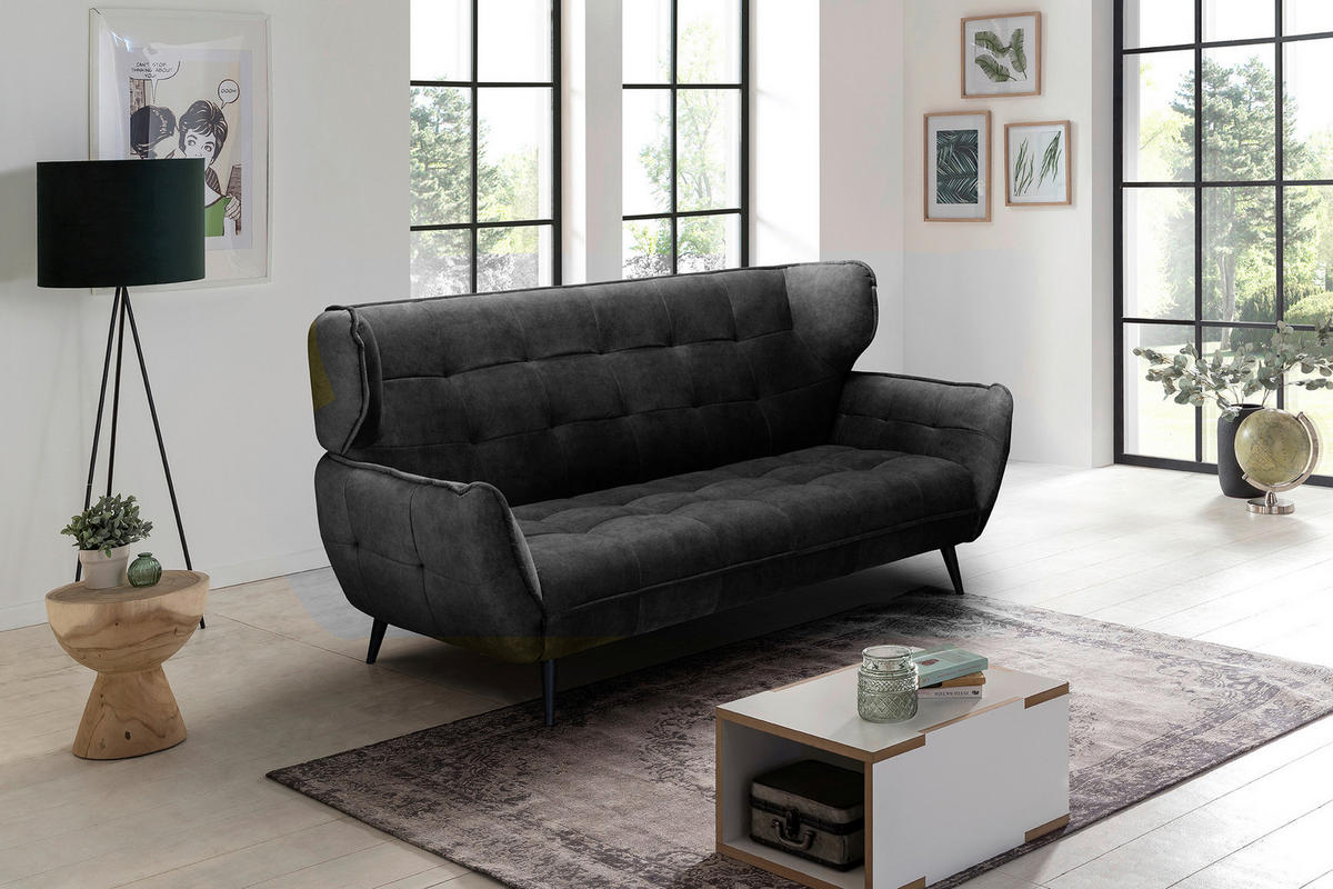 3-SITZER-SOFA in Mikrofaser Anthrazit  - Anthrazit/Schwarz, Modern, Textil/Metall (221/105/98cm) - MID.YOU