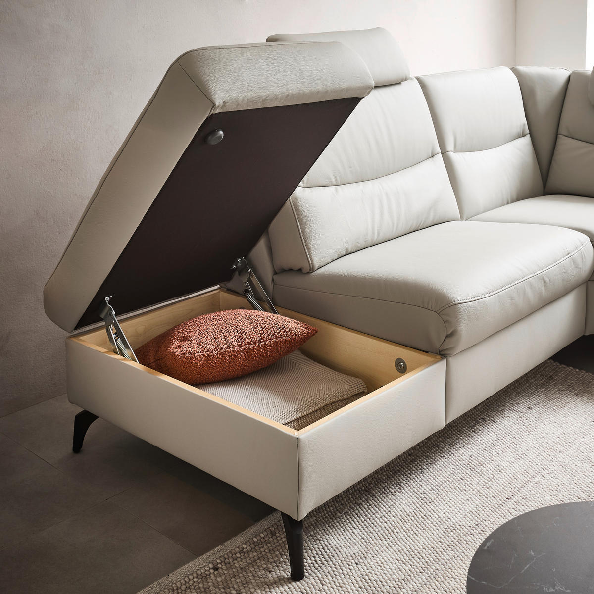 ECKSOFA in Echtleder Hellgrau  - Anthrazit/Hellgrau, Design, Leder/Metall (249/280cm) - Himolla Komfortklass