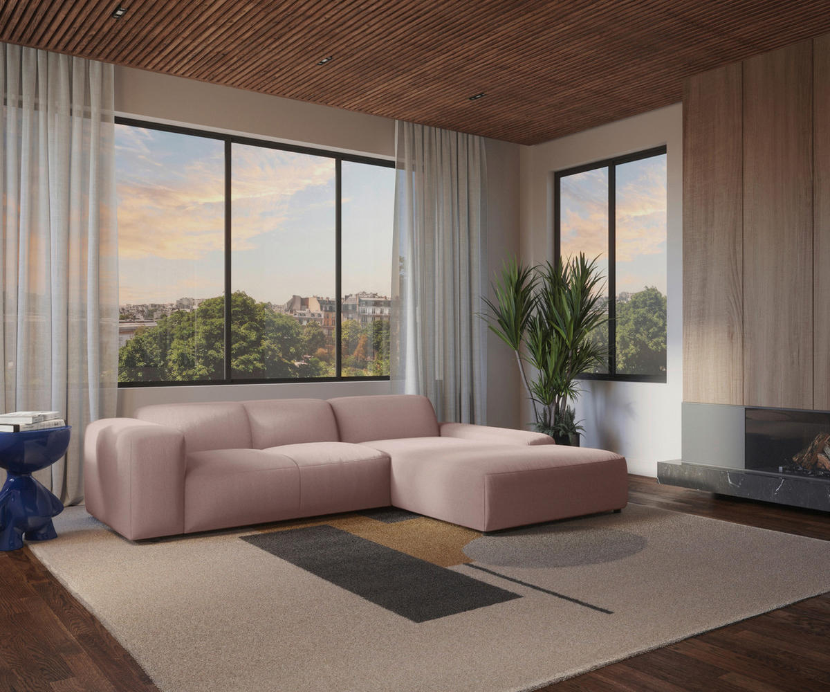 ECKSOFA in Cord Rosa  - Schwarz/Rosa, Design, Kunststoff/Textil (304/200cm) - MID.YOU