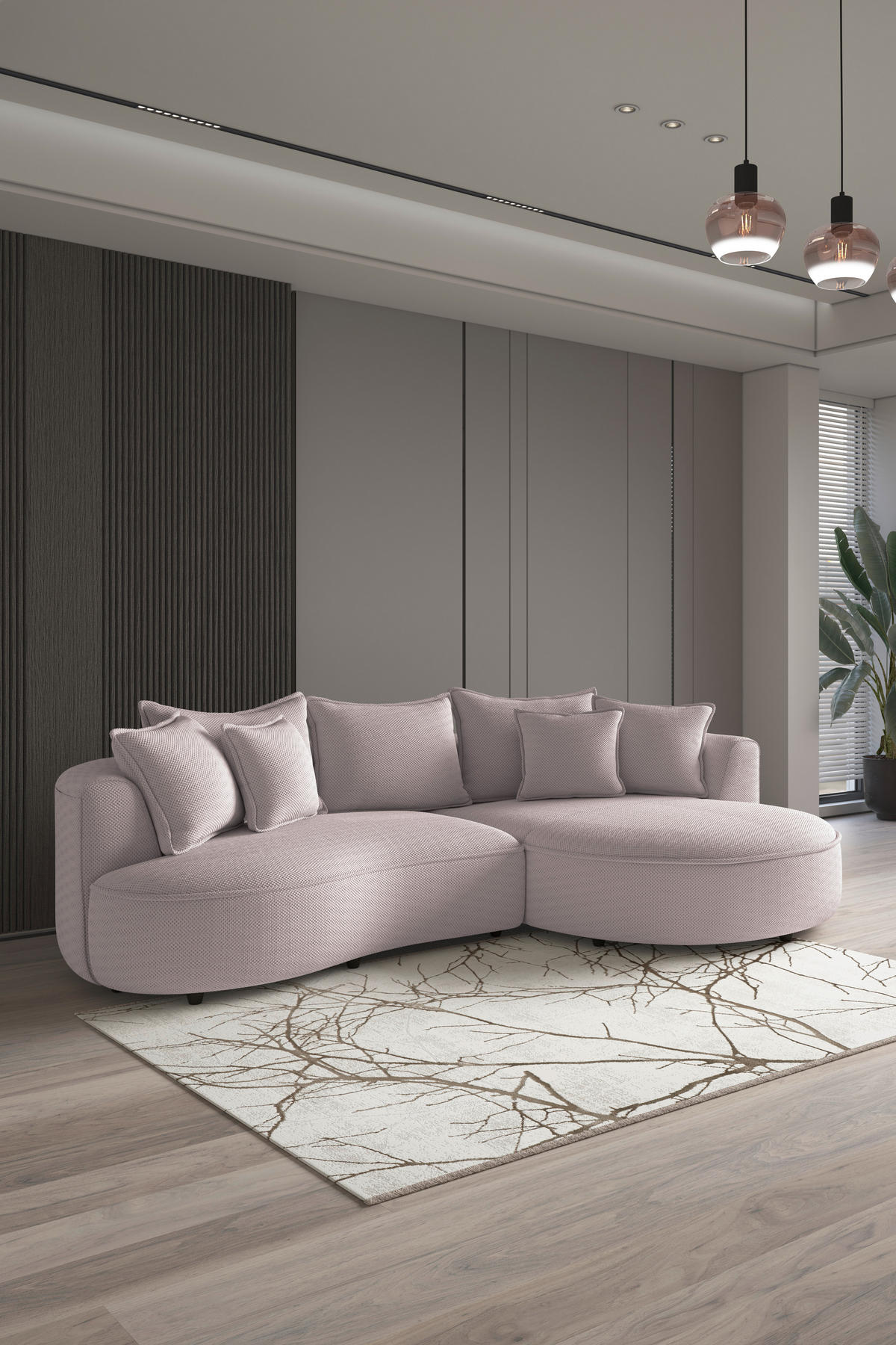 ECKSOFA in Velours, Struktur Hellrosa  - Hellrosa/Schwarz, Modern, Kunststoff/Textil (287/168cm) - Livetastic