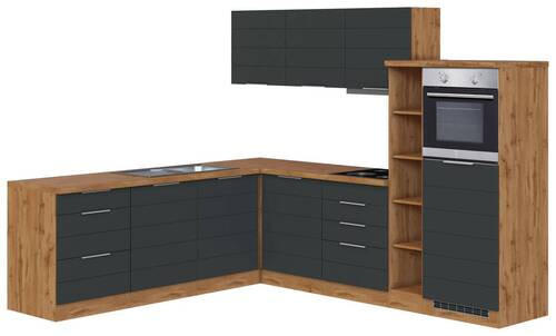 ECKKÜCHE 240/270 cm  in Grau, Eiche Wotan  - Eiche Wotan/Grau, Design, Holzwerkstoff/Metall (240/270cm) - Held