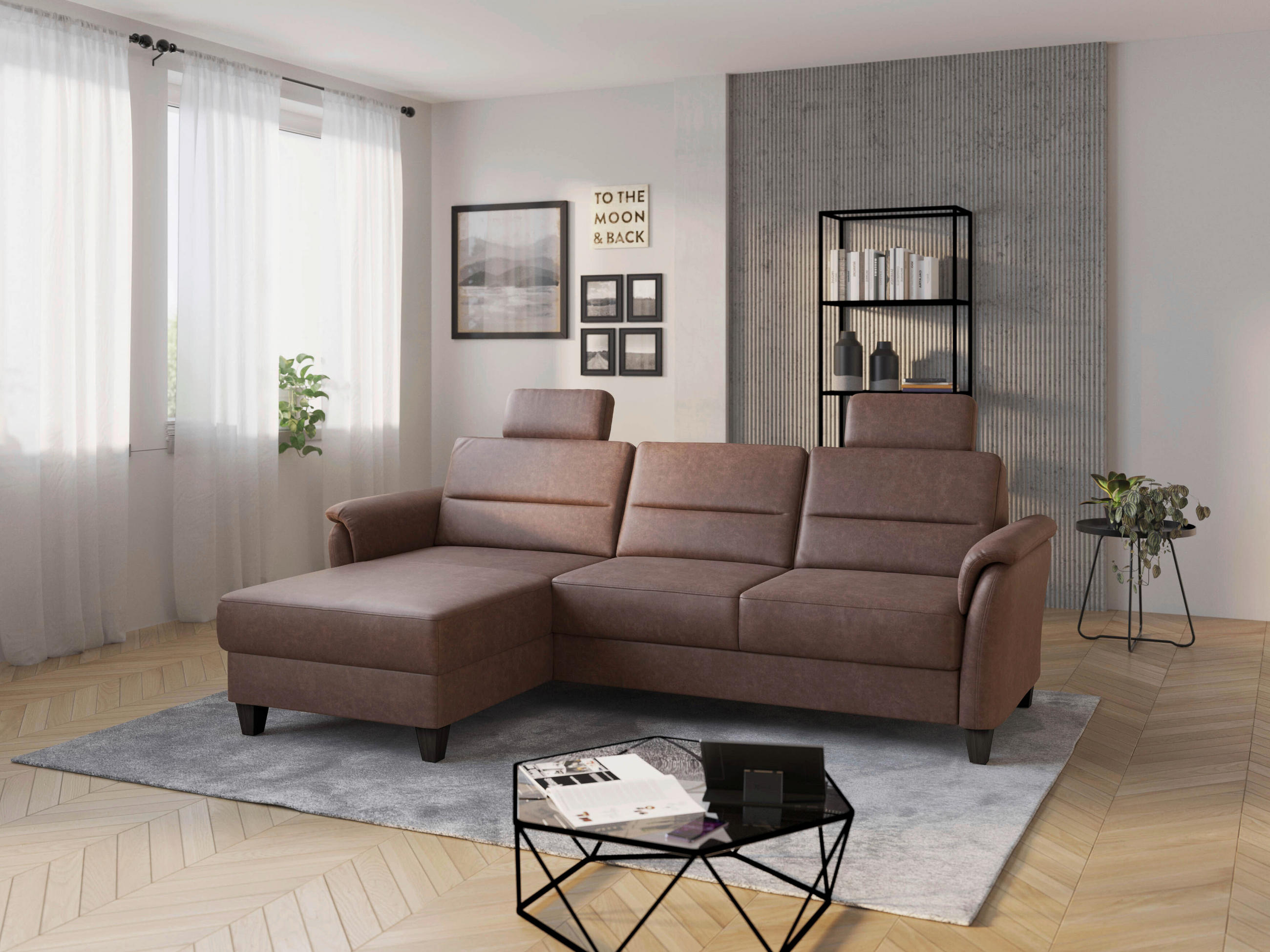 ECKSOFA PALMERA V in Mikrofaser Haselnussfarben  163/244 cm  - Wengefarben/Haselnussfarben, KONVENTIONELL, Holz/Textil (163/244cm) - Sit & More