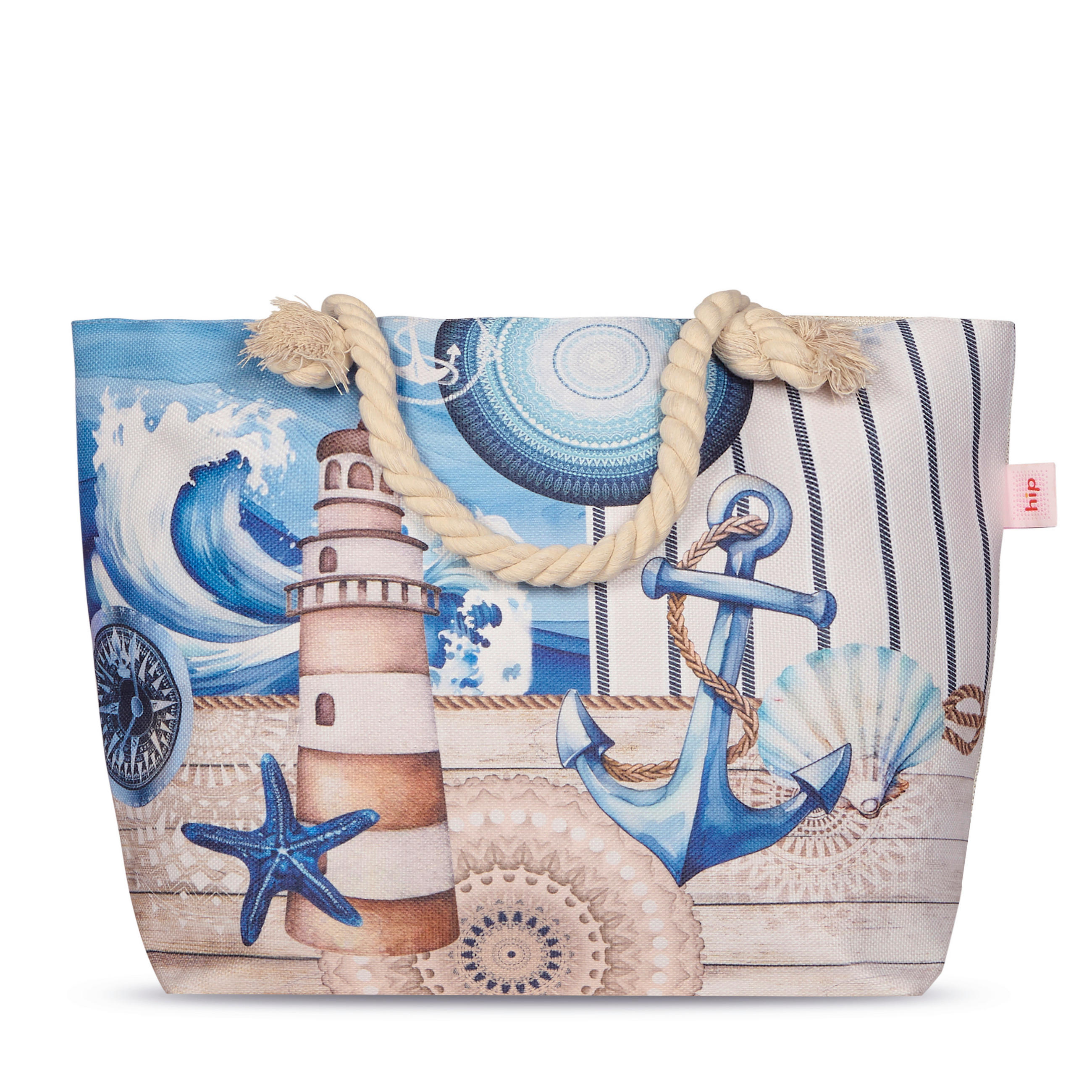 STRANDTASCHE - Sandfarben/Blau, Basics, Textil (60/43cm)